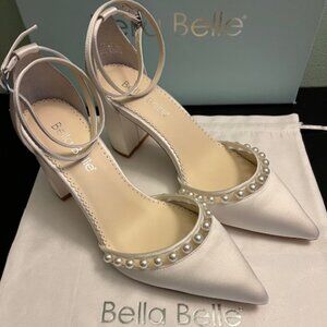 NEW Bella Belle Emery Double Ankle Strap Pearl Accent Block Heel Wedding Shoes